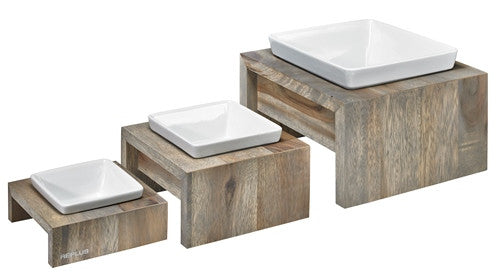 Artisan Single Wood Dog Feeder - Fossil (Grey)