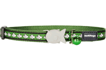 Red Dingo Reflective Cat Safety Collar - Green Fish