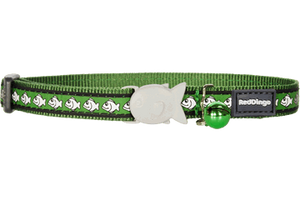 Red Dingo Reflective Cat Safety Collar - Green Fish