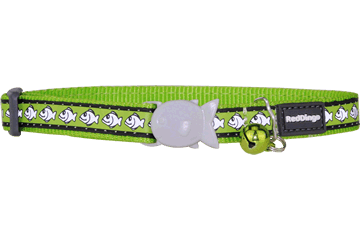 Red Dingo Reflective Cat Safety Collar - Lime Green Fish