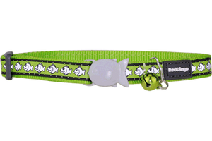 Red Dingo Reflective Cat Safety Collar - Lime Green Fish