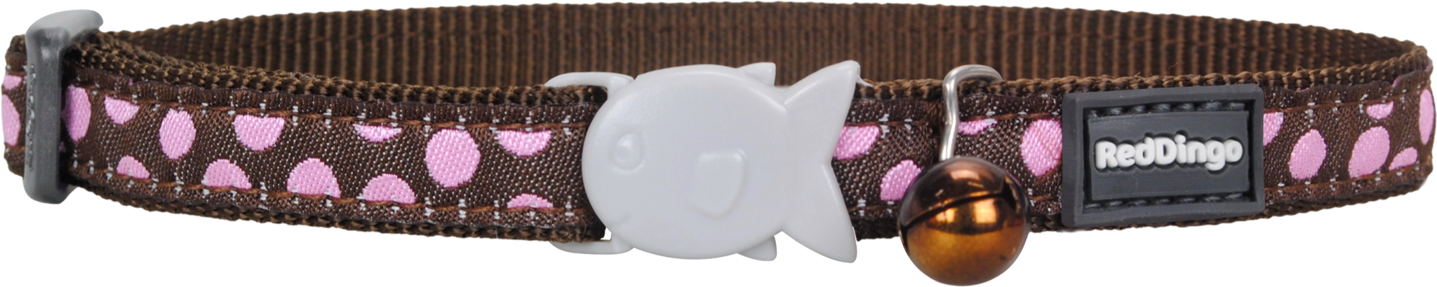Red Dingo Designer Cat Safety Collar - Polka Dot (Pink on Brown)