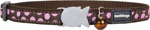 Red Dingo Designer Cat Safety Collar - Polka Dot (Pink on Brown)