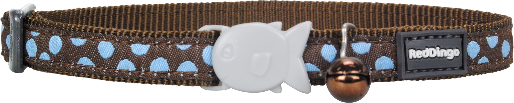 Red Dingo Designer Cat Safety Collar - Polka Dot (Blue on Brown)
