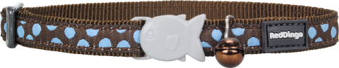 Red Dingo Designer Cat Safety Collar - Polka Dot (Blue on Brown)