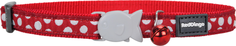 Red Dingo Designer Cat Safety Collar - Polka Dot (White on Red)