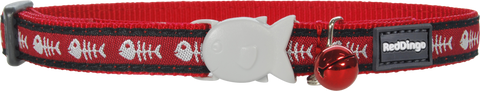 Red Dingo Designer Cat Safety Collar - Fish Bones (Red)