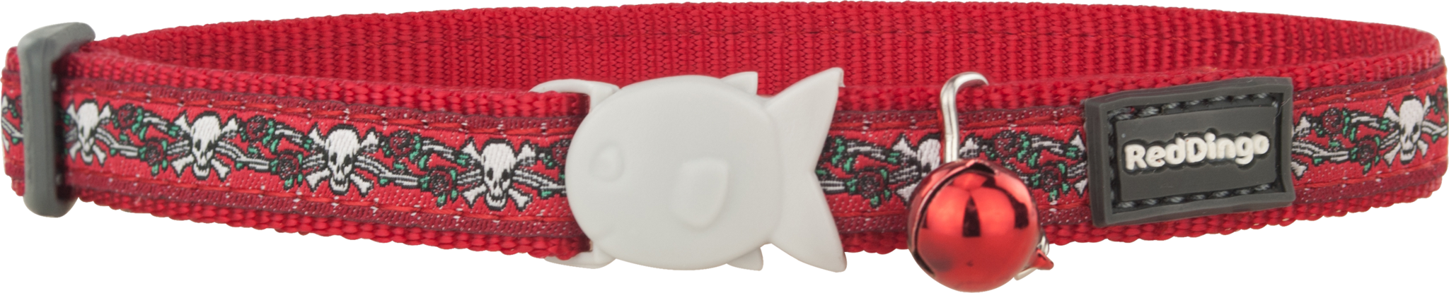 Red Dingo Designer Cat Safety Collar - Skulls & Roses (Red)