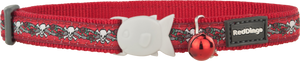 Red Dingo Designer Cat Safety Collar - Skulls & Roses (Red)
