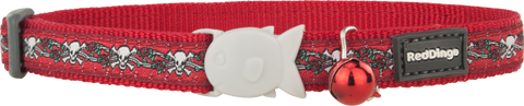 Red Dingo Designer Cat Safety Collar - Skulls & Roses (Red)