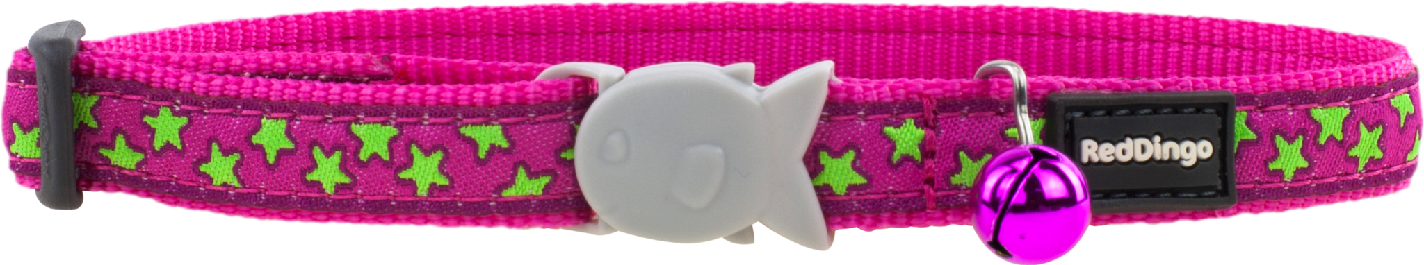 Red Dingo Designer Cat Safety Collar - Star (Lime Green on Hot Pink)