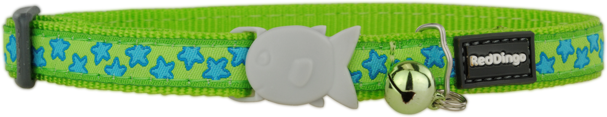 Red Dingo Designer Cat Safety Collar - Star (Turquoise on Lime Green)