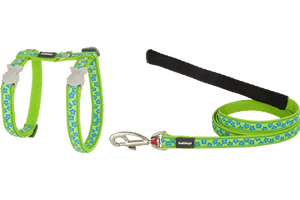 Red Dingo Designer Cat Harness and Lead Combo - Star (Turquoise/Lime)