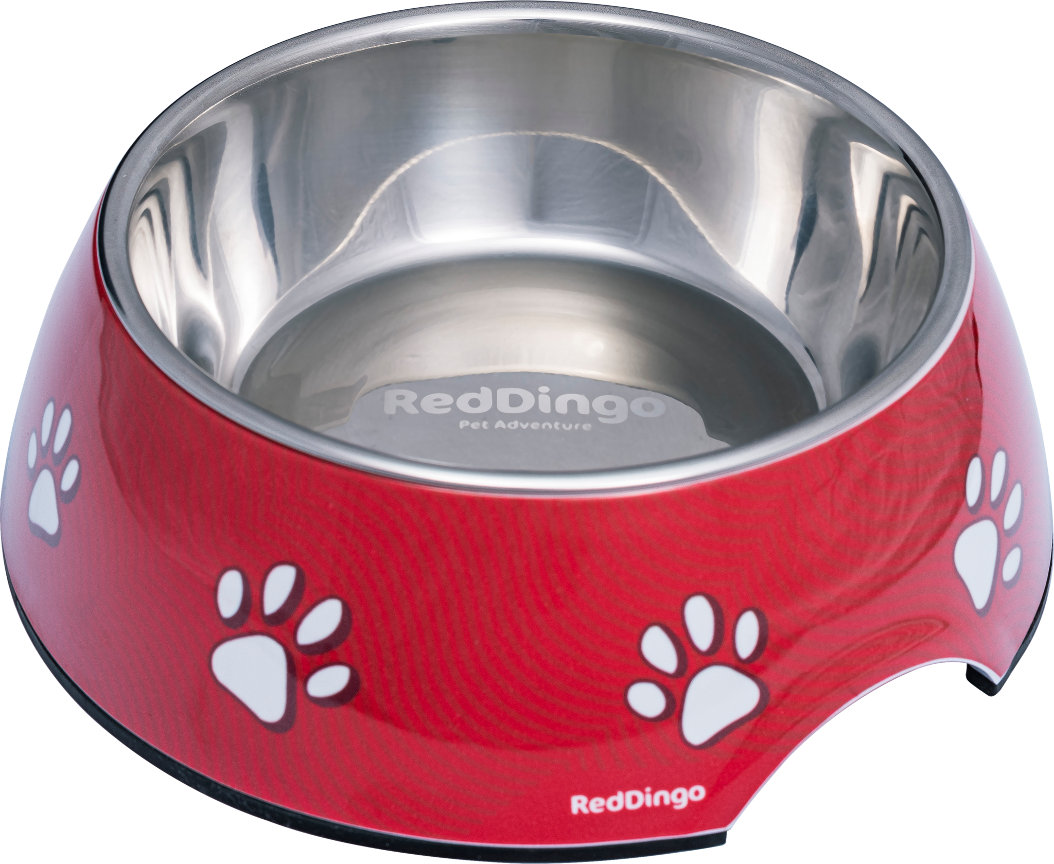 Red Dingo Premium 2 in 1 Dog Bowl Pawprint Red