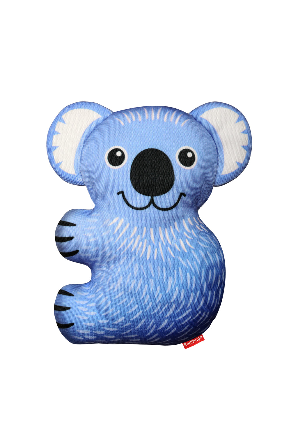 Blue koala plush dog toy with black nose, smiling face, and white ear accents