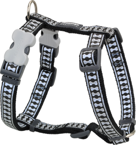 Red Dingo Designer Dog Harness - Reflective Bones (Black)