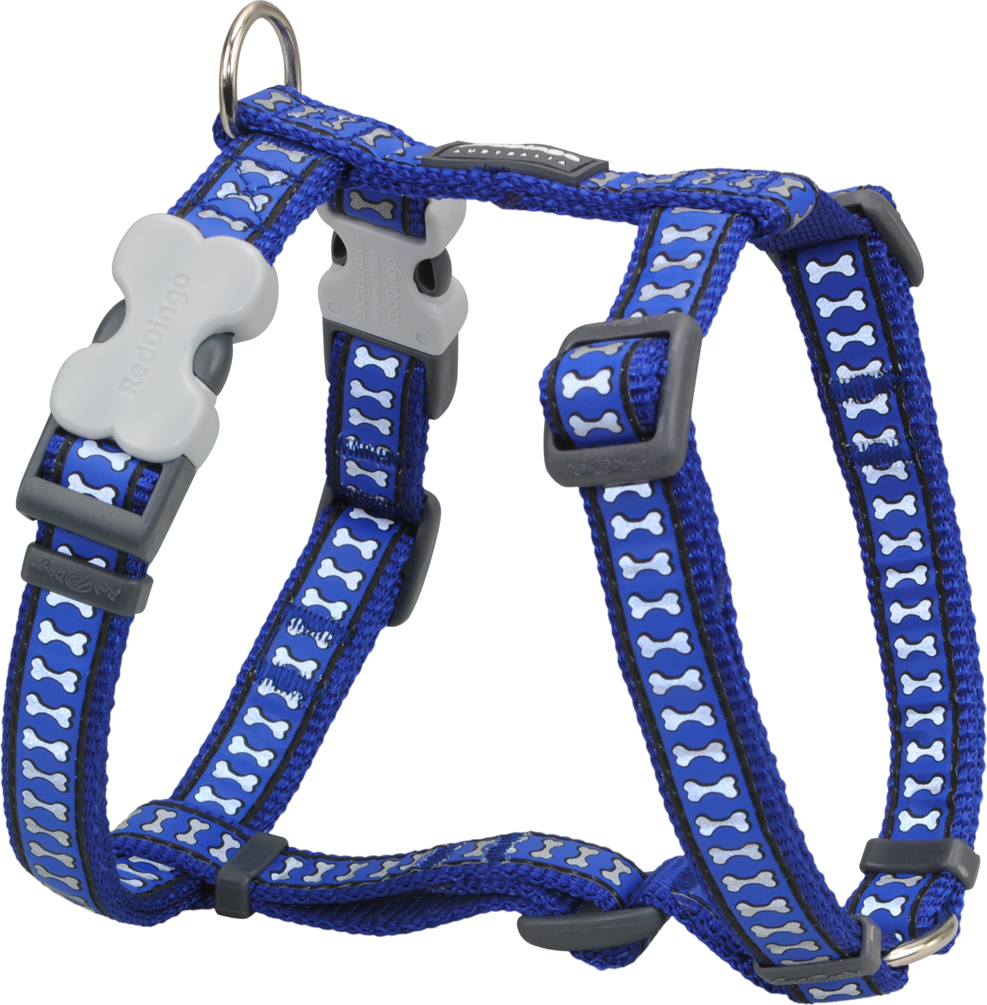 Red Dingo Designer Dog Harness - Reflective Bones (Dark Blue)