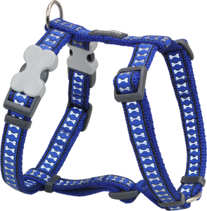 Red Dingo Designer Dog Harness - Reflective Bones (Dark Blue)