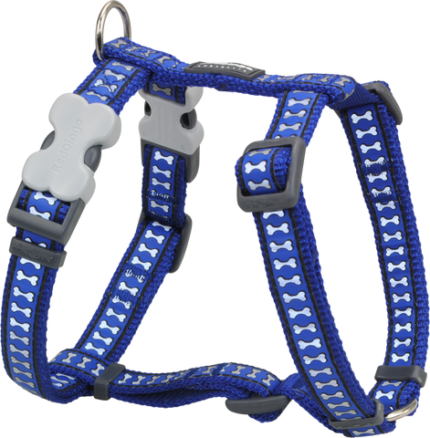 Red Dingo Designer Dog Harness - Reflective Bones (Dark Blue)