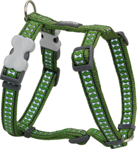 Red Dingo Designer Dog Harness - Reflective Bones (Green)