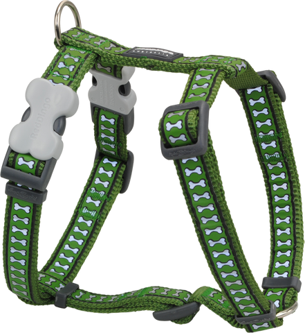Red Dingo Designer Dog Harness - Reflective Bones (Green)