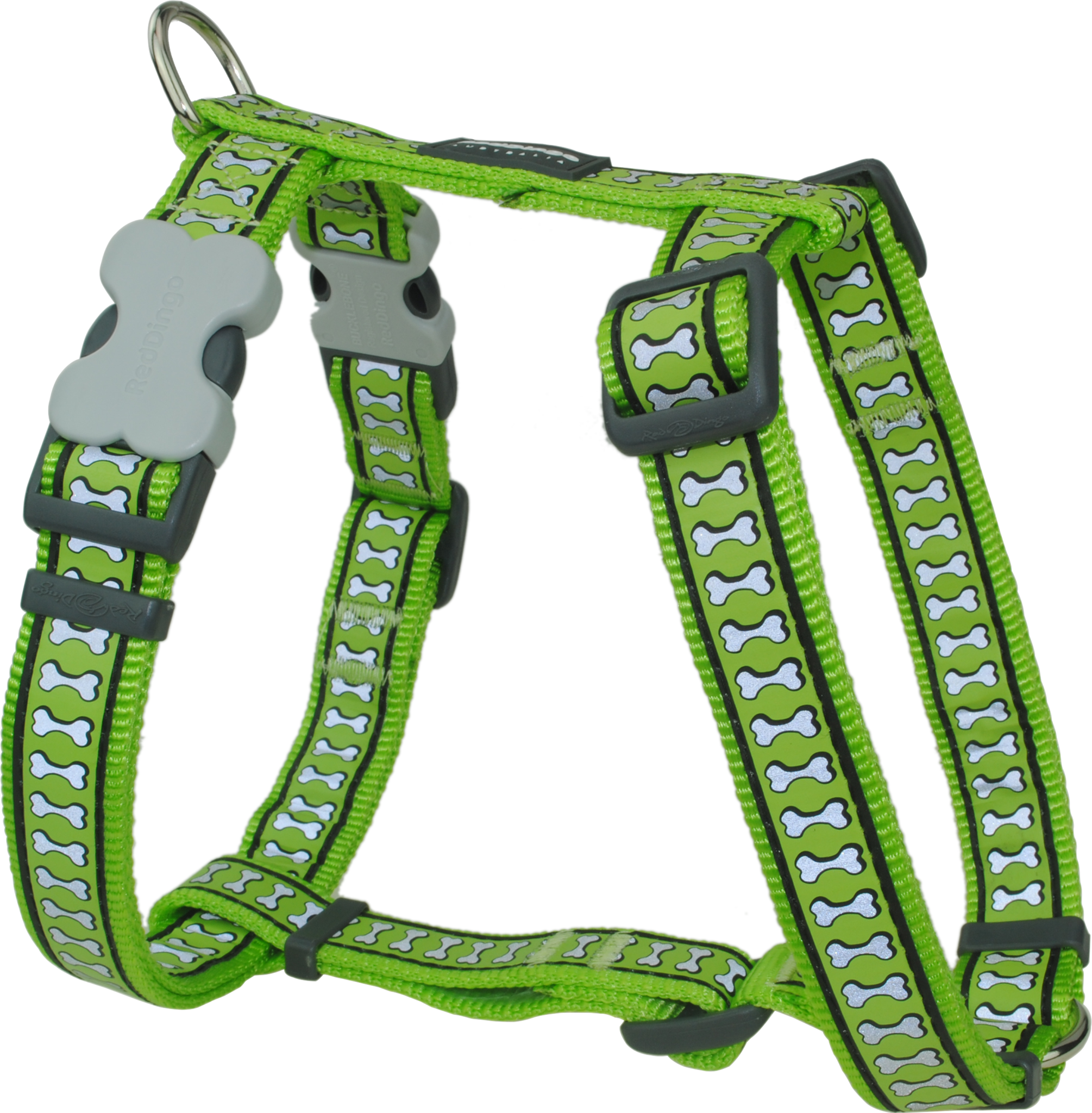 Red Dingo Designer Dog Harness - Reflective Bones (Lime Green)