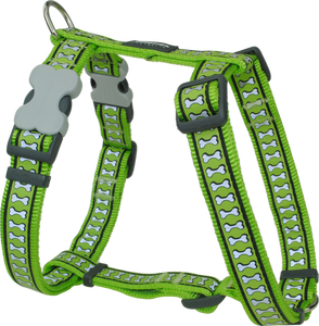 Red Dingo Designer Dog Harness - Reflective Bones (Lime Green)