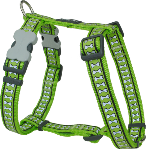 Red Dingo Designer Dog Harness - Reflective Bones (Lime Green)