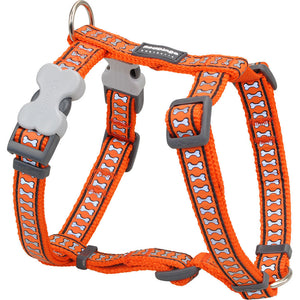 Red Dingo Designer Dog Harness - Reflective Bones (Orange)