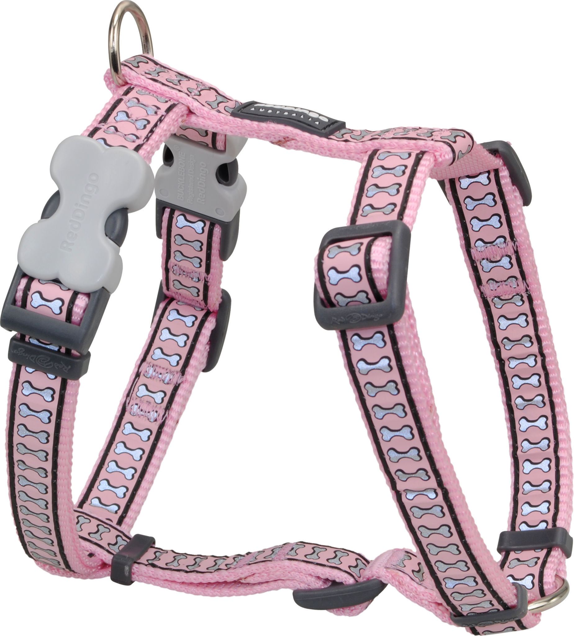Red Dingo Designer Dog Harness - Reflective Bones (Pink)