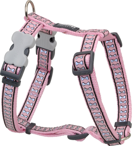 Red Dingo Designer Dog Harness - Reflective Bones (Pink)