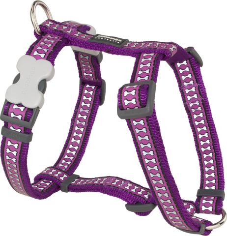 Red Dingo Designer Dog Harness - Reflective Bones (Purple)