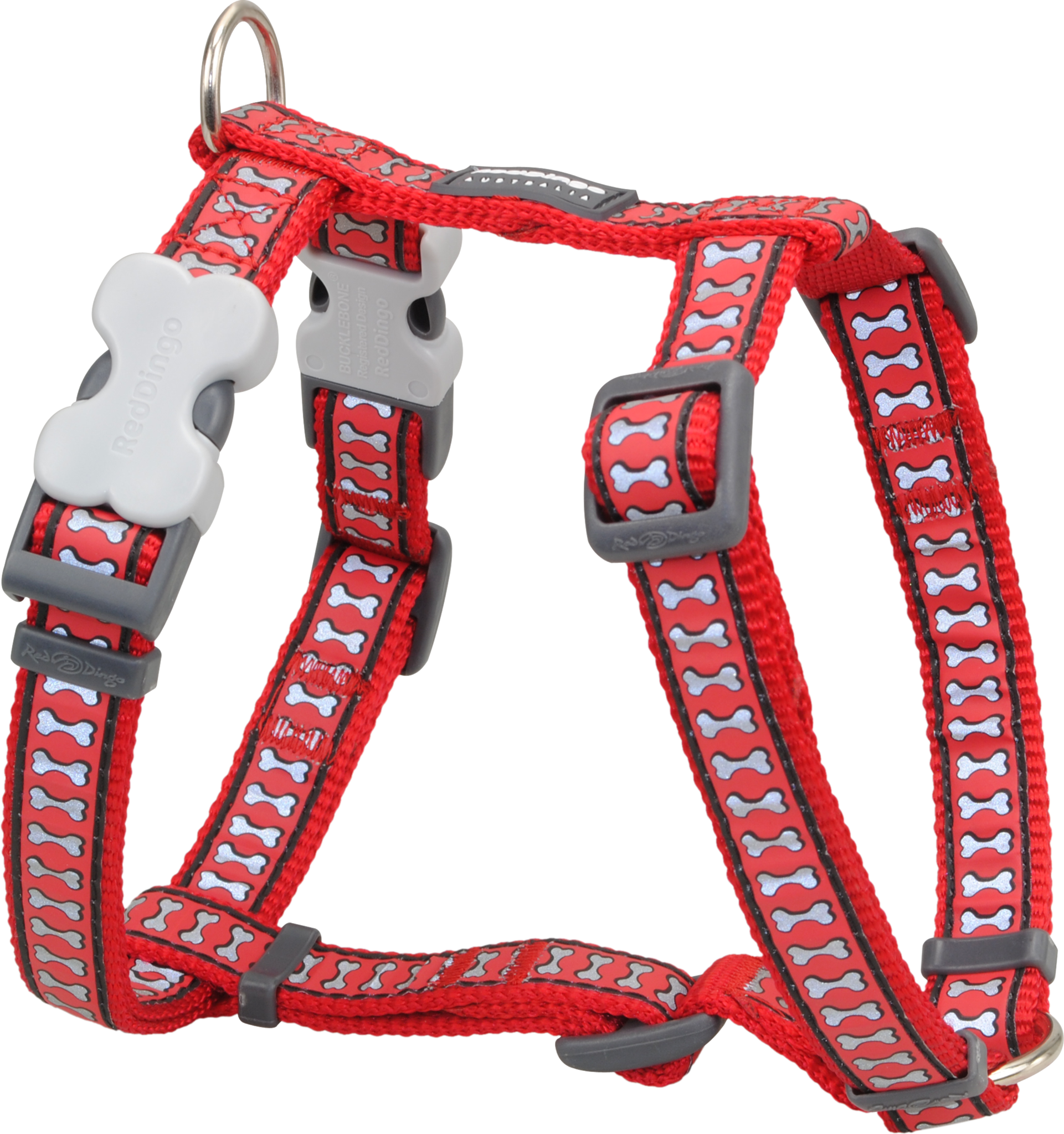 Red Dingo Designer Dog Harness - Reflective Bones (Red)