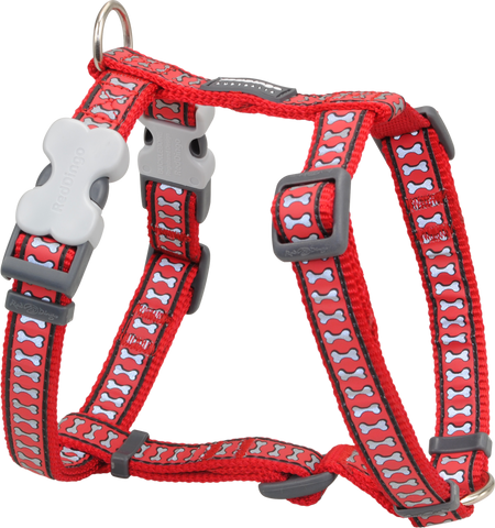 Red Dingo Designer Dog Harness - Reflective Bones (Red)