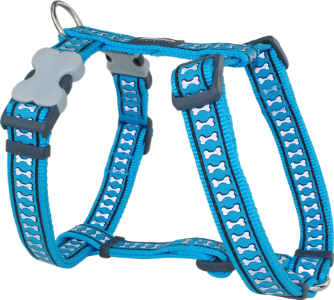 Red Dingo Designer Dog Harness - Reflective Bones (Turquoise)