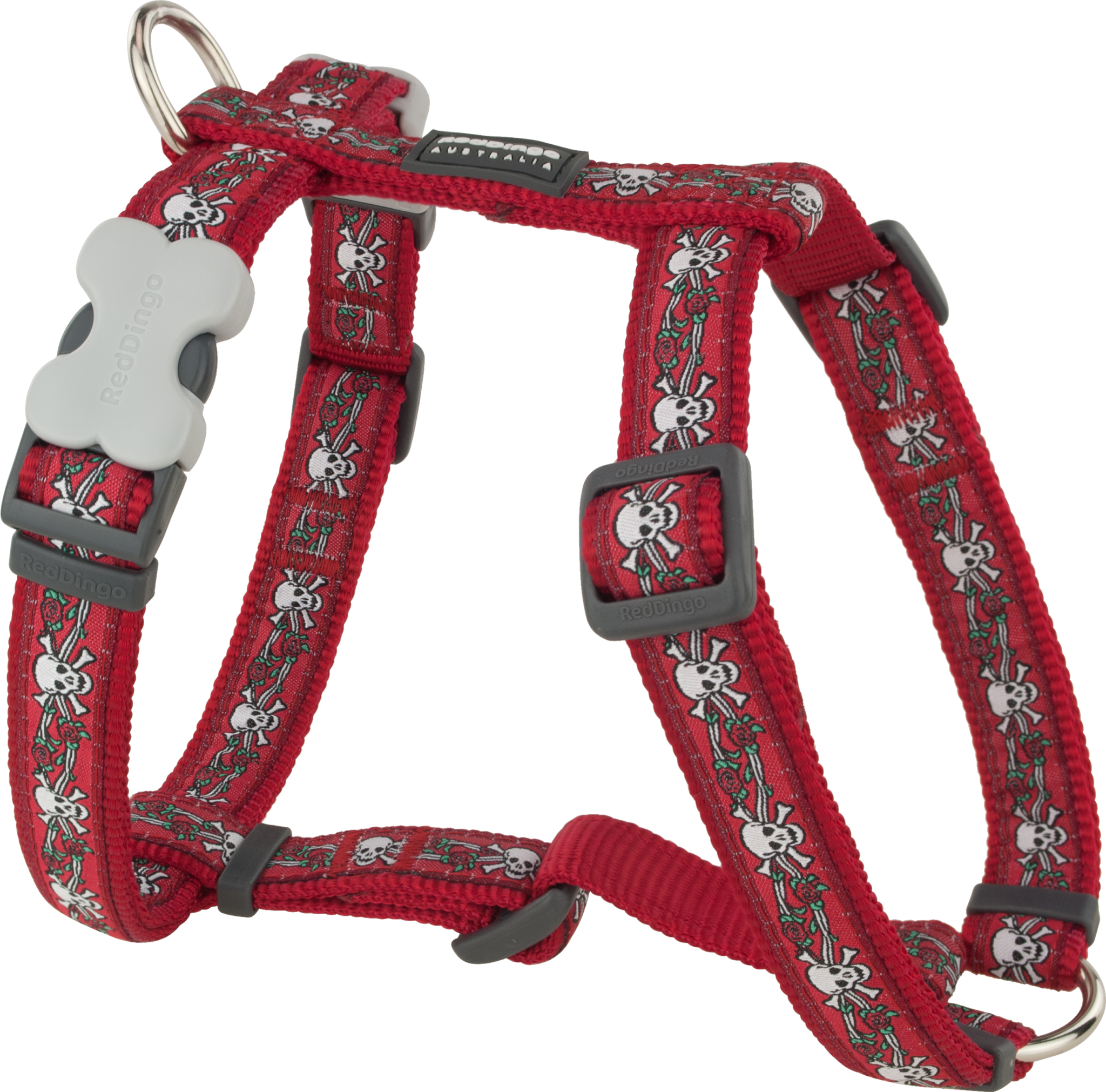 Red Dingo Designer Dog Harness - Skull & Roses