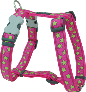 Red Dingo Designer Dog Harness - Stars (Lime Green on Hot Pink)