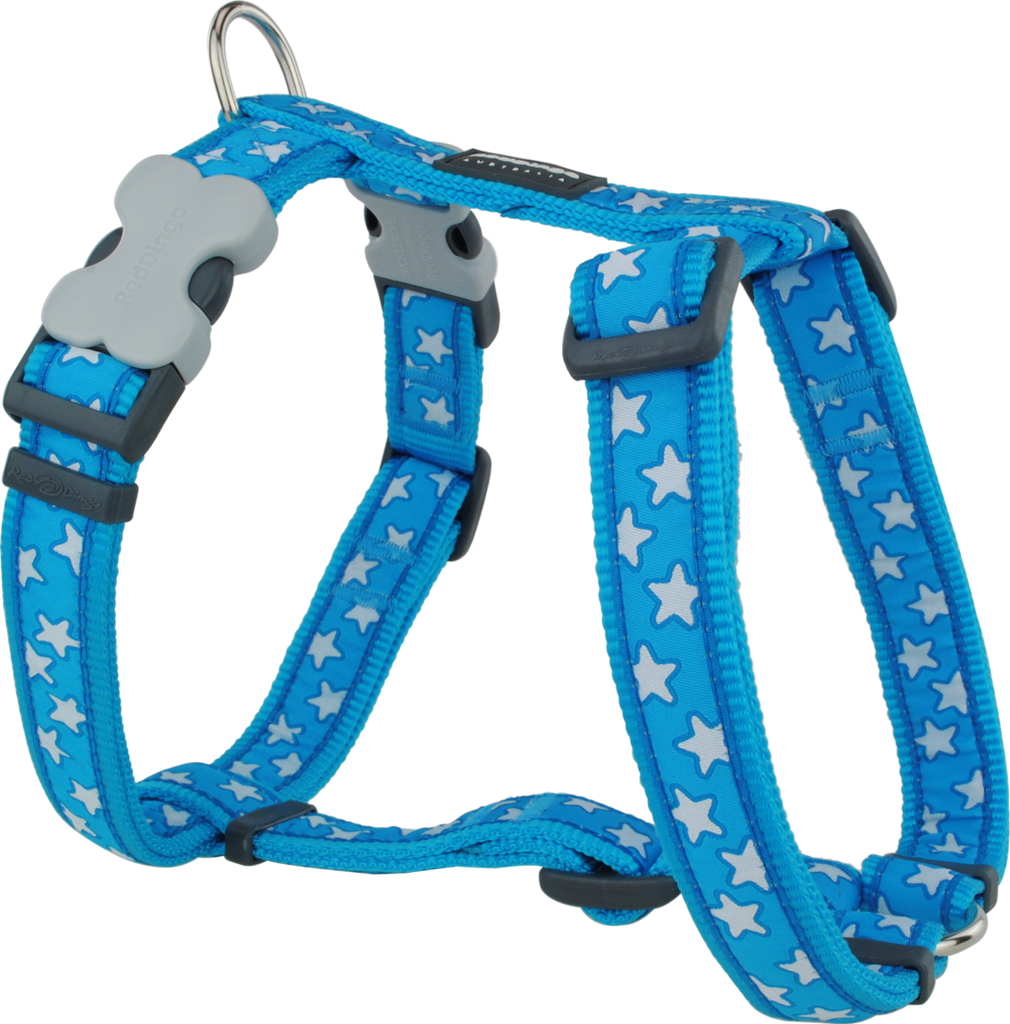 Red Dingo Designer Dog Harness - Stars (White on Turquoise)