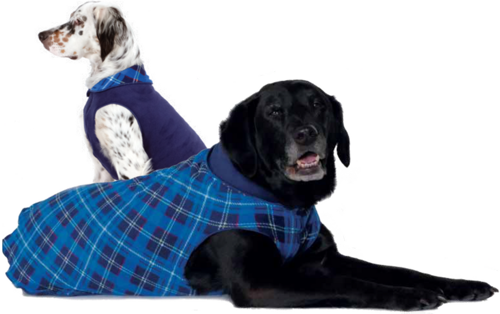 Duluth Double Fleece Pullover Dog Sweater Blue Plaid Navy