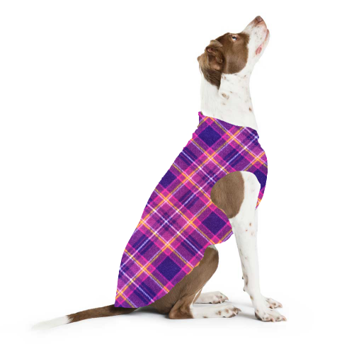 Gold Paw Stretch Fleece Dog Coat - Mulberry Plaid