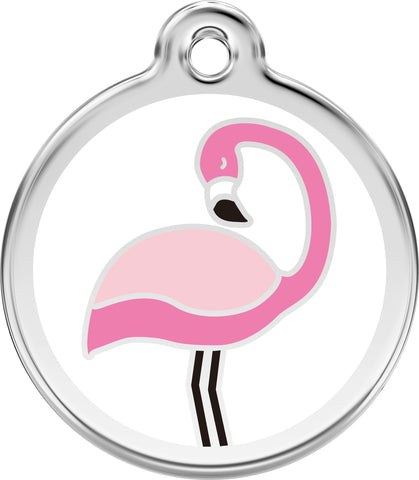 Red Dingo Stainless Steel & Enamel Dog ID Tag - Pink Flamingo