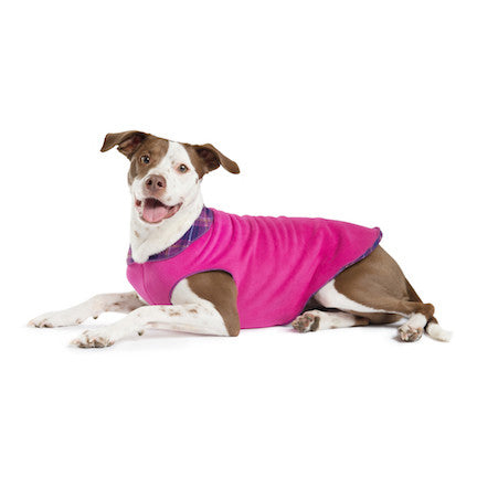 Duluth Double Fleece Pullover Dog Sweater - Mulberry Plaid/Fuchsia