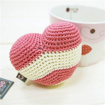 Pink Stripes Heart Crochet Dog Toy with Squeaker