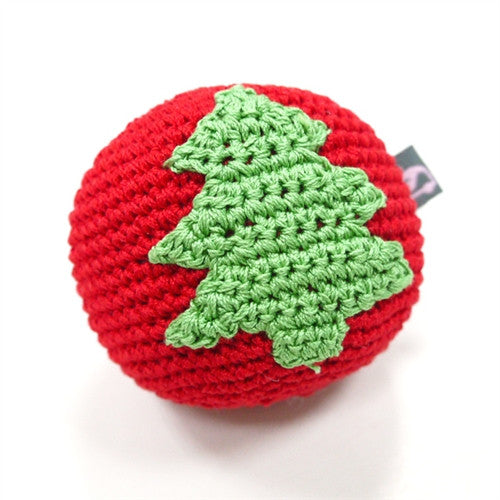 Christmas Tree Ball Crochet Dog Toy with Squeaker