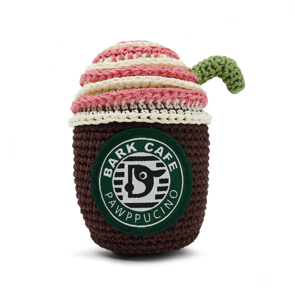 Bark Cafe Coffee Cup Crochet Dog Toy with Squeaker