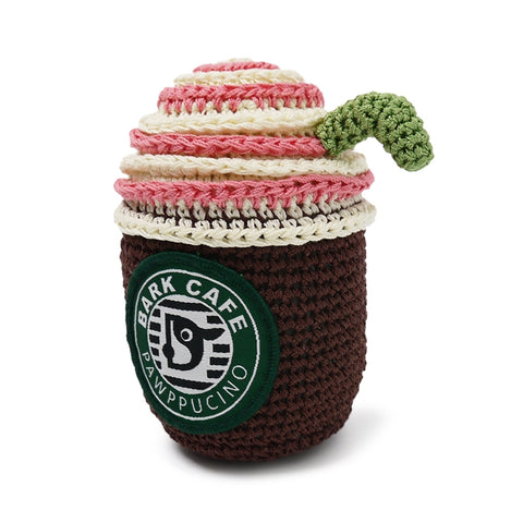 Bark Cafe Coffee Cup Crochet Dog Toy with Squeaker