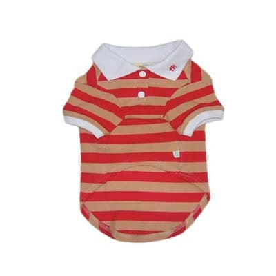 Classic Stripe Dog Polo Shirt - Red/Tan