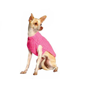 Wool Cable Knit Dog Sweater - Pink