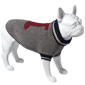 Eco Pet Recycled Cotton Dog Sweater - Navy with Red Bone
