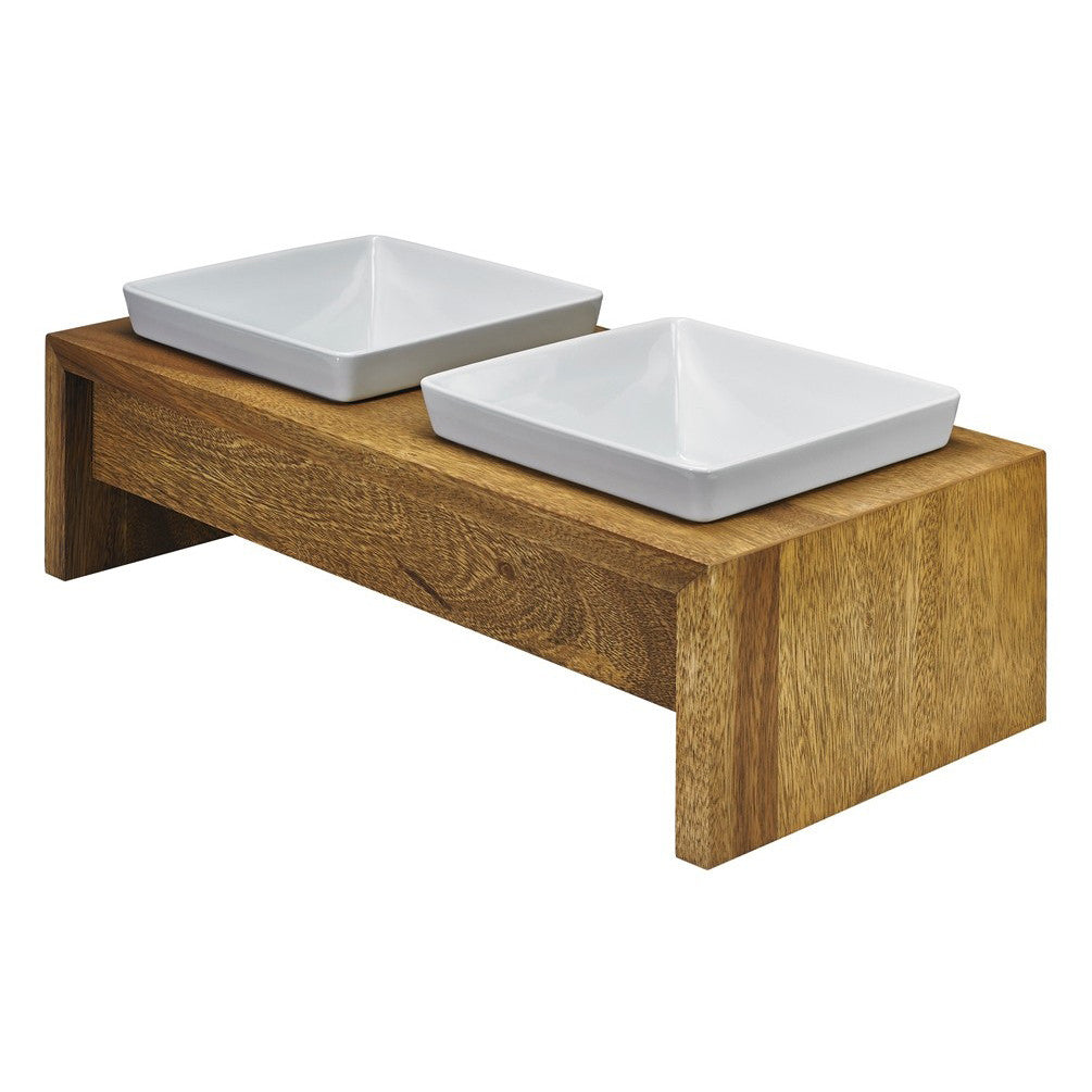 Artisan Double Wood Dog Feeder - Bamboo (Natural)